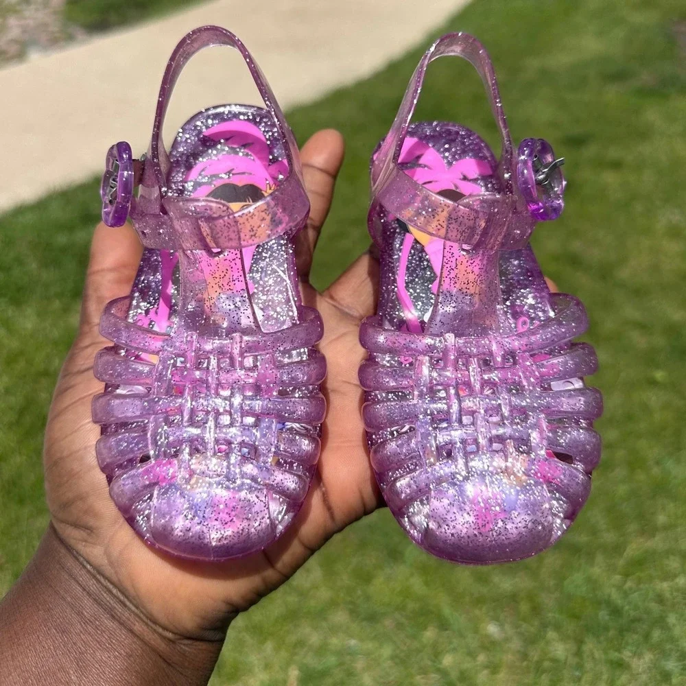 Dora The Explorer Toddler Girl Pink Purple Glitter Jelly Caged Toe Sandals Sz 7